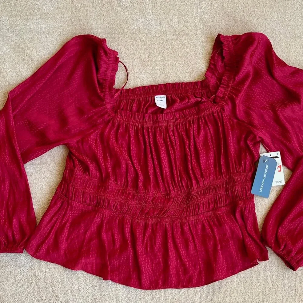 SOLD! NWT - Melrose & Market Women's Red Long Sleeve Peplum Top - Size XL - Picture 2 of 12